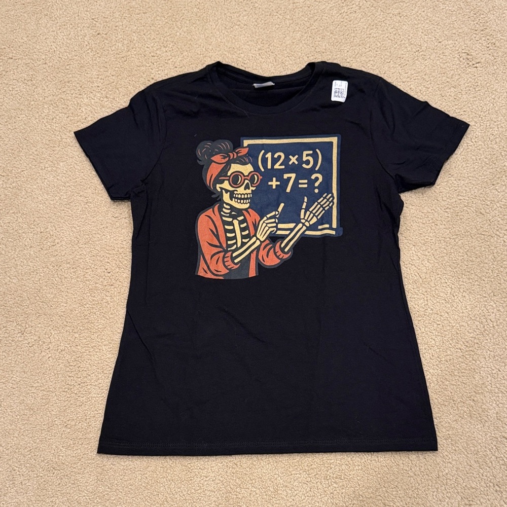 Teacher 67 Black Graphic Tee with Skeleton Teacher Design